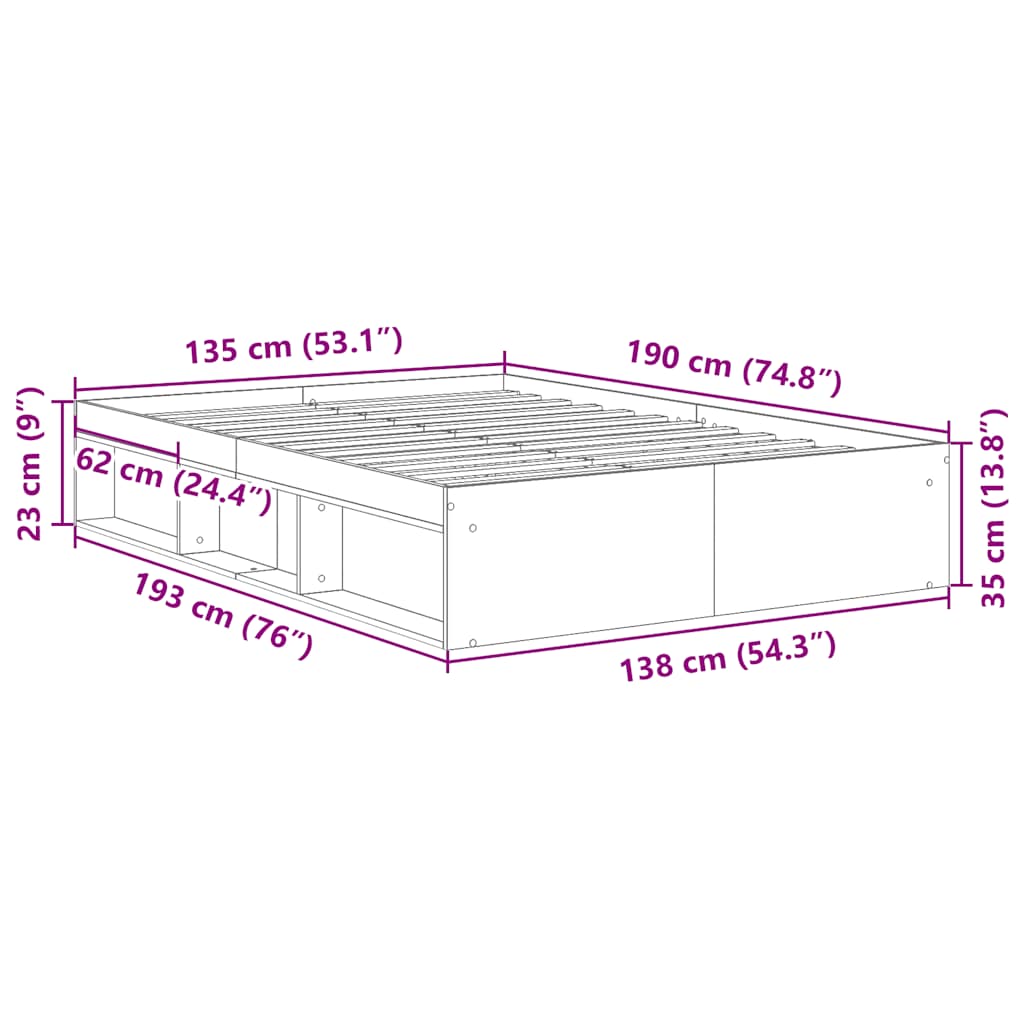 Bed Frame without Mattress Concrete Grey 135x190 cm Double Double