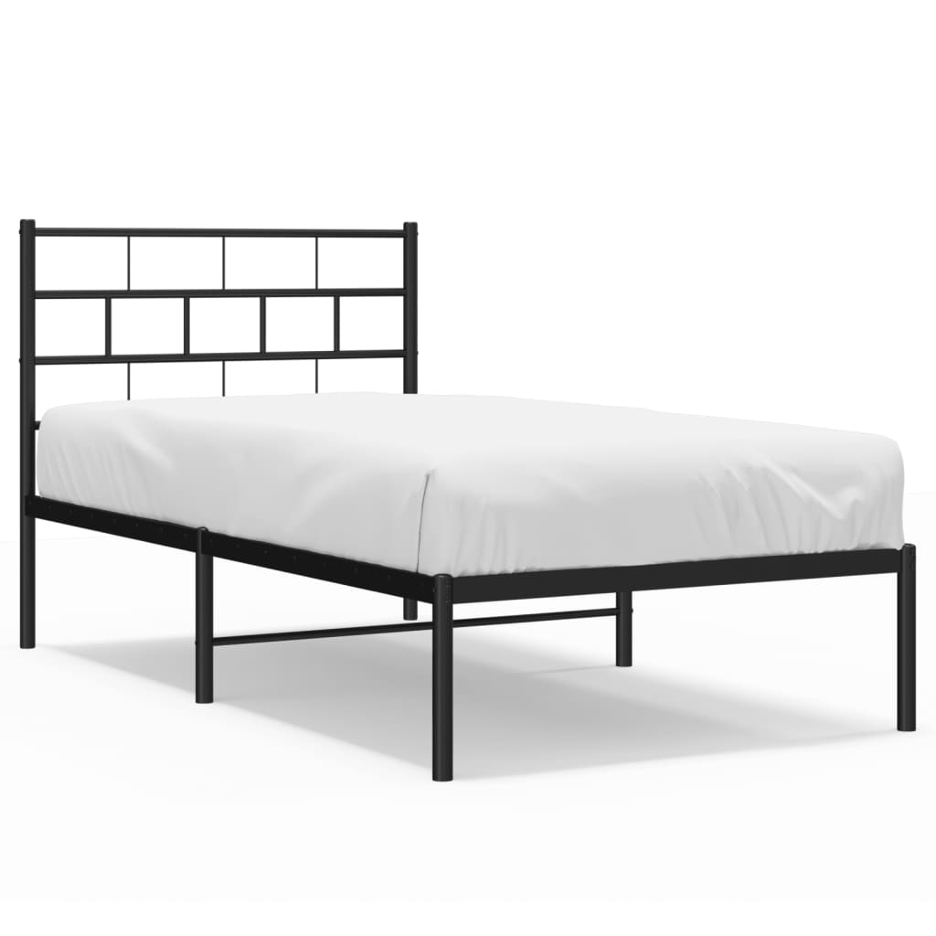 Metal Bed Frame without Mattress with Headboard Black 107x203cm