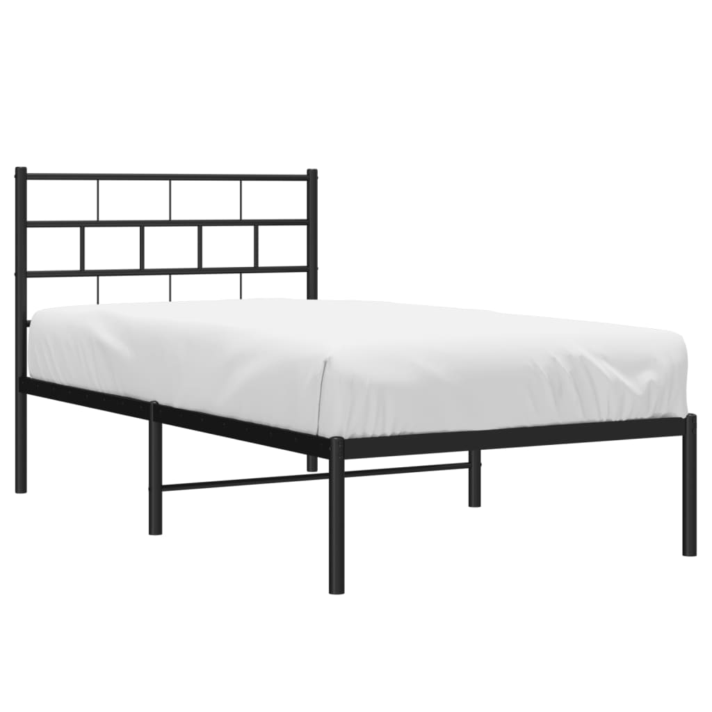 Metal Bed Frame without Mattress with Headboard Black 107x203cm