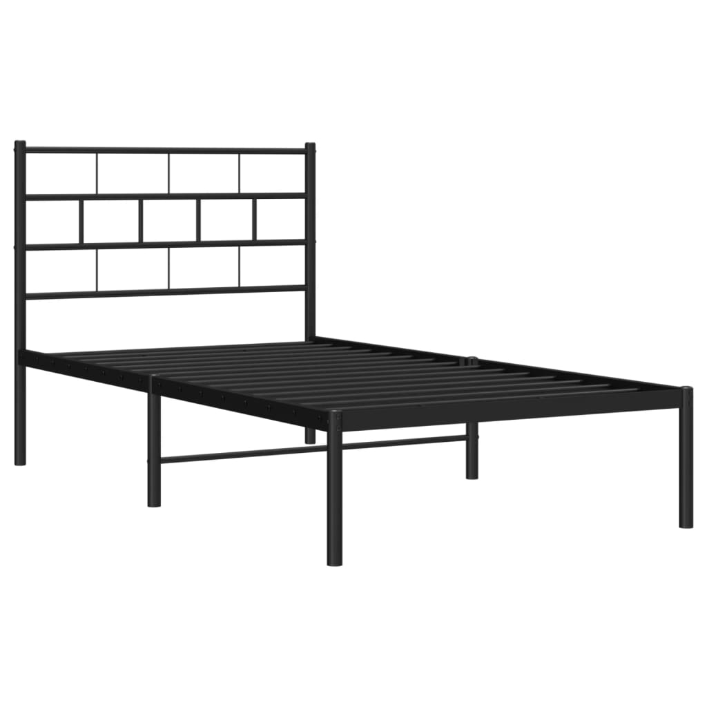 Metal Bed Frame without Mattress with Headboard Black 107x203cm