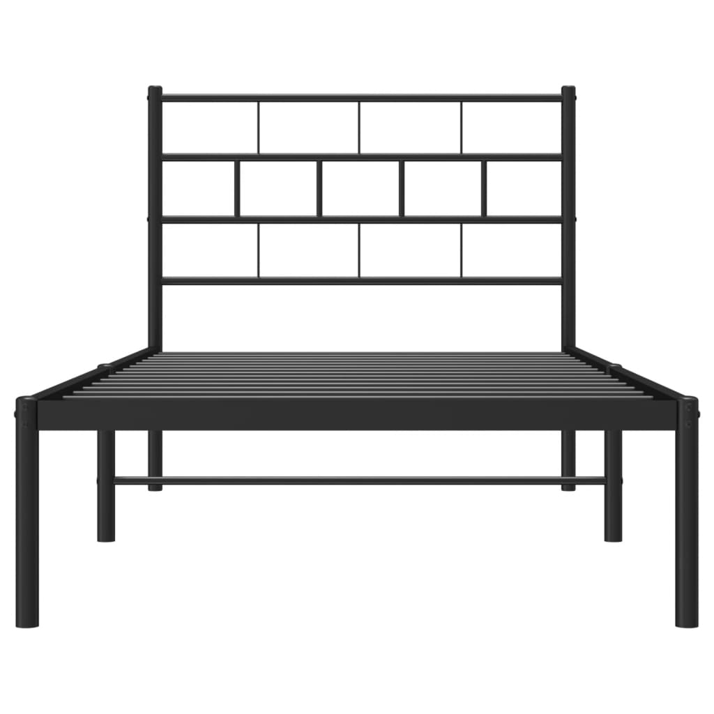 Metal Bed Frame without Mattress with Headboard Black 107x203cm