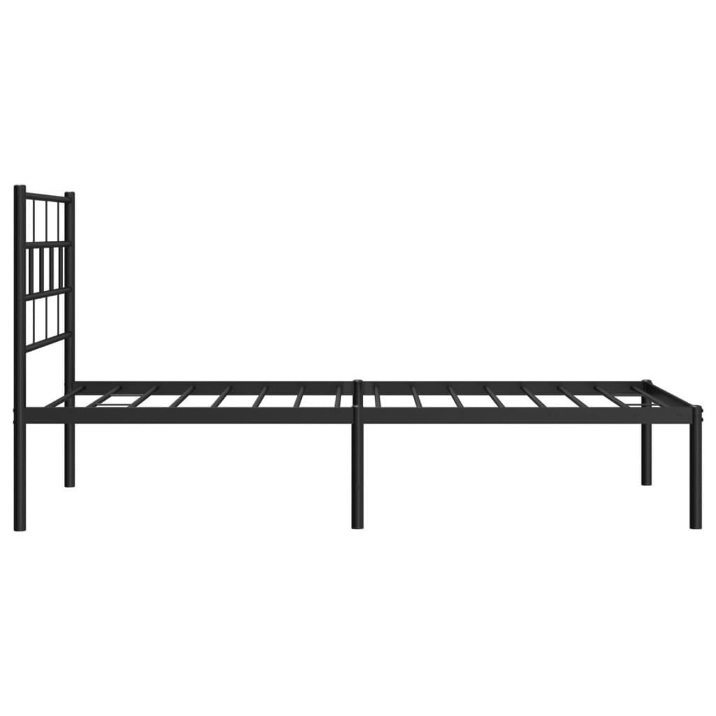 Metal Bed Frame without Mattress with Headboard Black 107x203cm