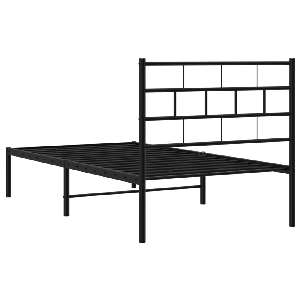 Metal Bed Frame without Mattress with Headboard Black 107x203cm