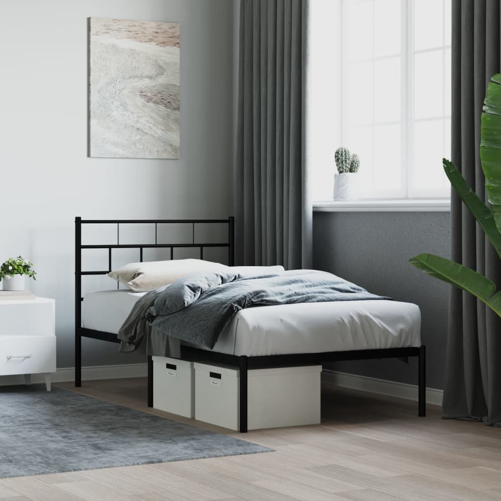 Metal Bed Frame without Mattress with Headboard Black 107x203cm