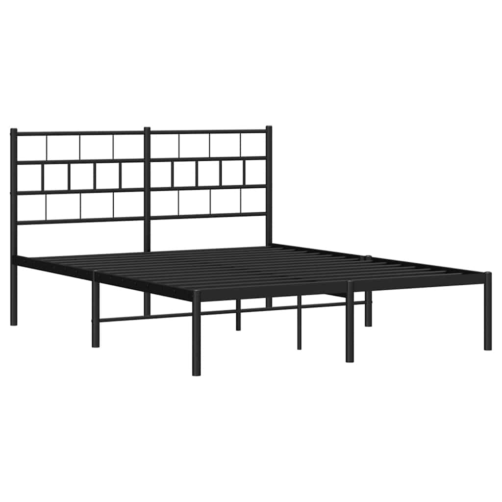 Metal Bed Frame without Mattress with Headboard Black 135x190cm