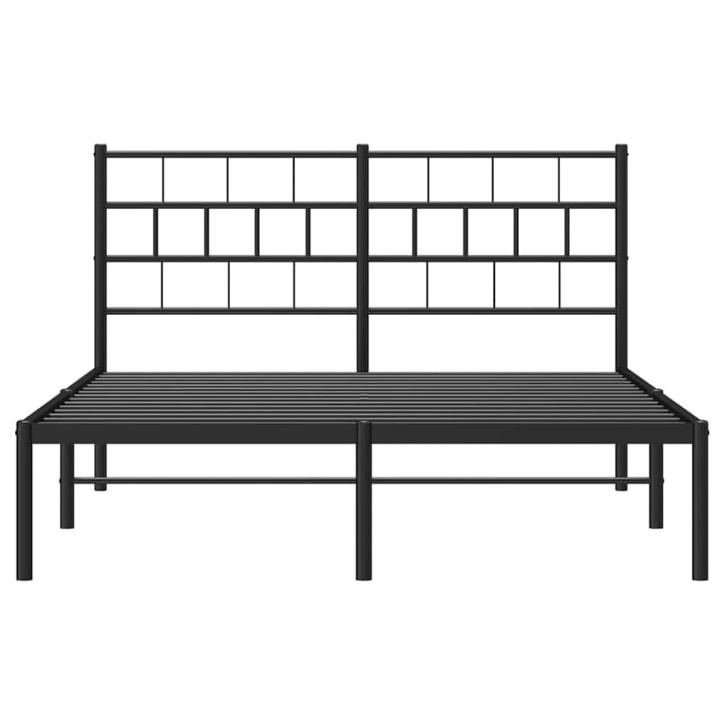 Metal Bed Frame without Mattress with Headboard Black 135x190cm