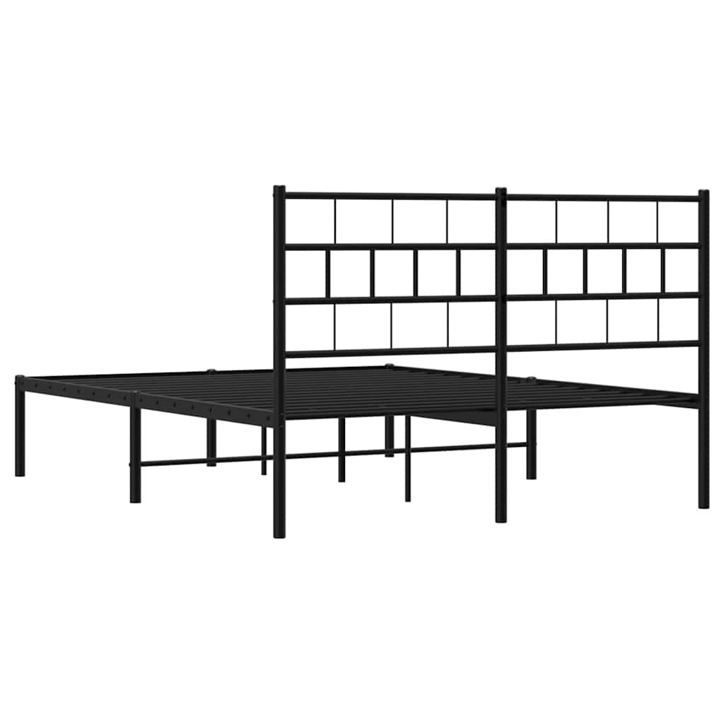Metal Bed Frame without Mattress with Headboard Black 135x190cm