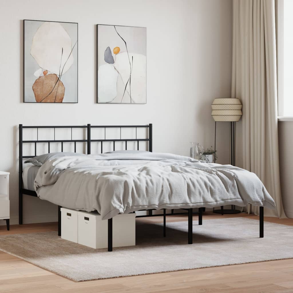 Metal Bed Frame without Mattress with Headboard Black 140x190cm