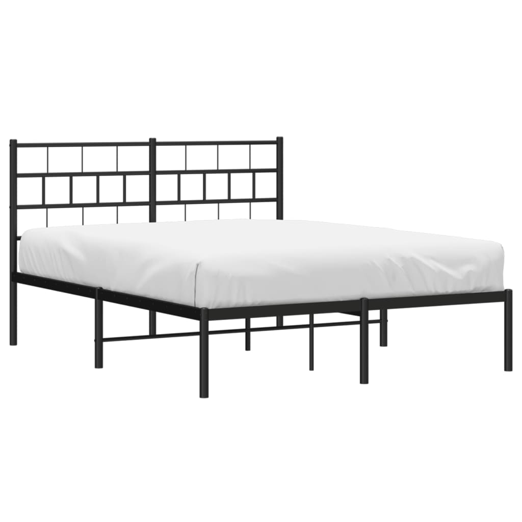 Metal Bed Frame without Mattress with Headboard Black 140x200cm