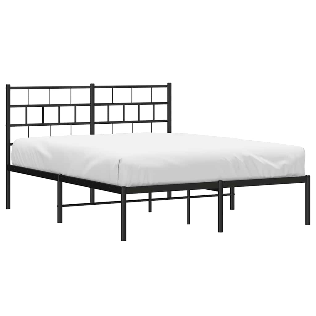 Metal Bed Frame without Mattress with Headboard Black 150x200cm
