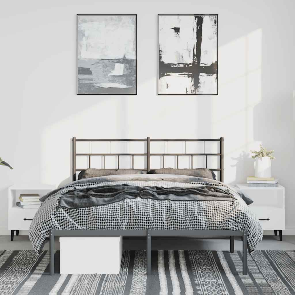 Metal Bed Frame without Mattress with Headboard Black 150x200cm
