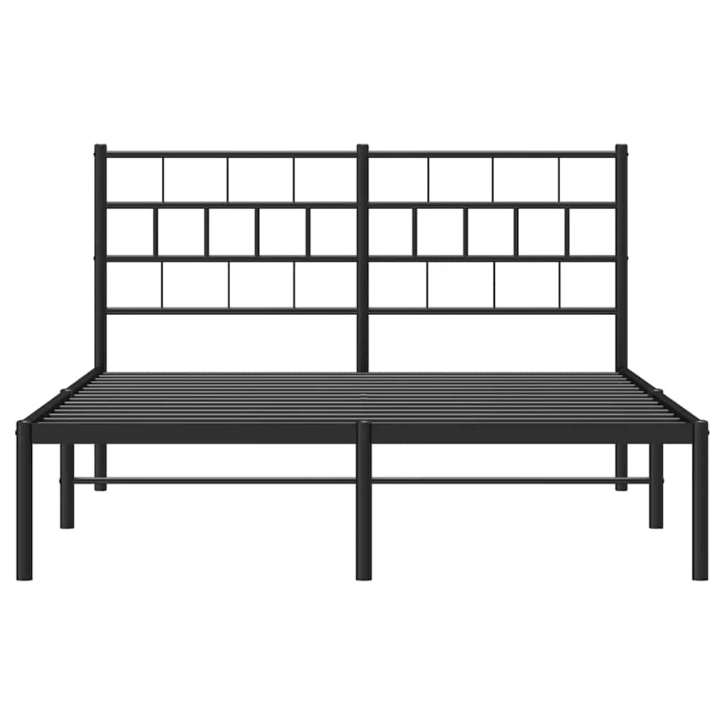 Metal Bed Frame without Mattress with Headboard Black 150x200cm