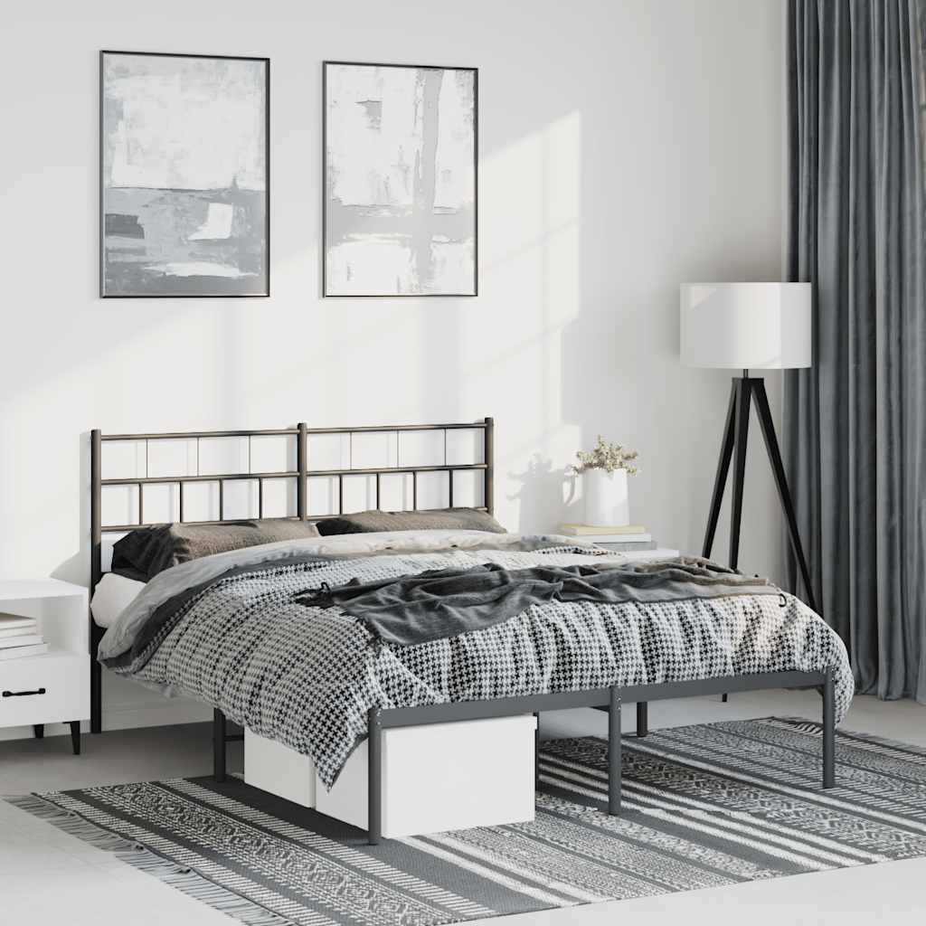Metal Bed Frame without Mattress with Headboard Black 150x200cm