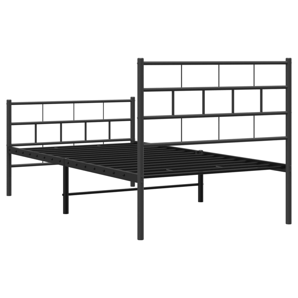 Metal Bed Frame without Mattress with Footboard Black 75x190cm
