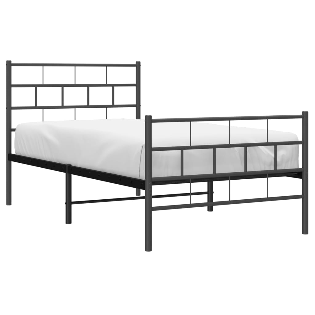 Metal Bed Frame without Mattress with Footboard Black 90x200cm