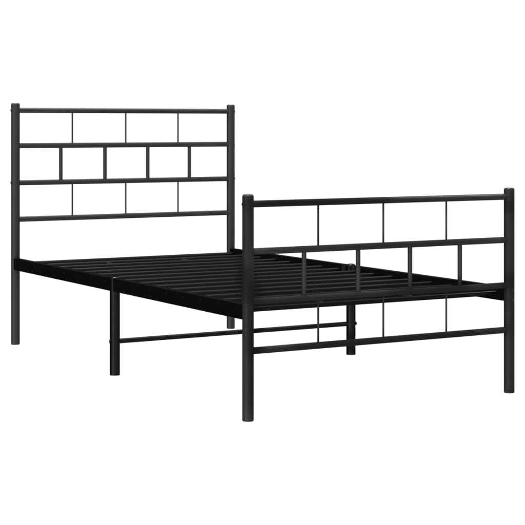 Metal Bed Frame without Mattress with Footboard Black 100x200cm