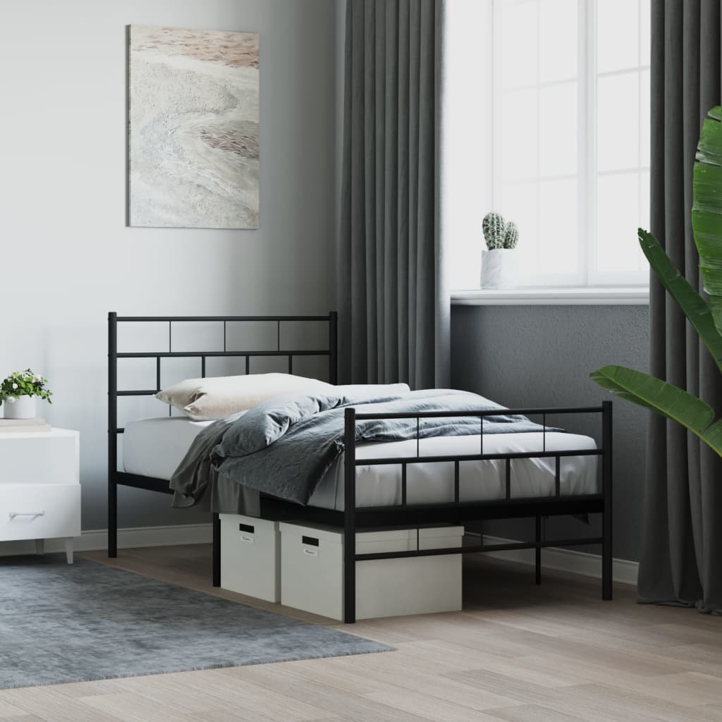 Metal Bed Frame without Mattress with Footboard Black 100x200cm