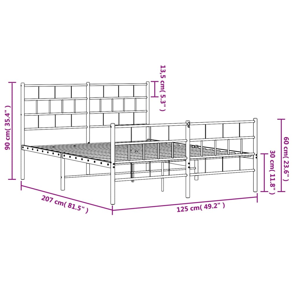 Metal Bed Frame without Mattress with Footboard Black 120x200cm