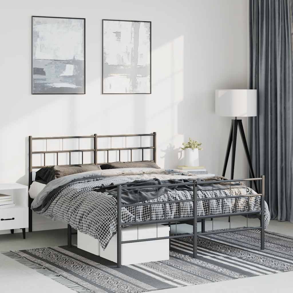 Metal Bed Frame without Mattress with Footboard Black 150x200cm