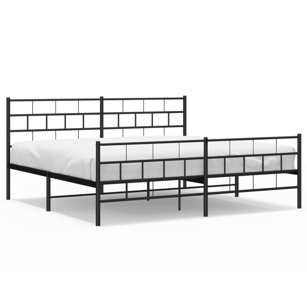 Metal Bed Frame without Mattress with Footboard Black 200x200cm