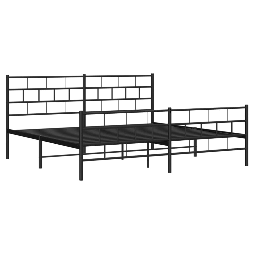 Metal Bed Frame without Mattress with Footboard Black 200x200cm