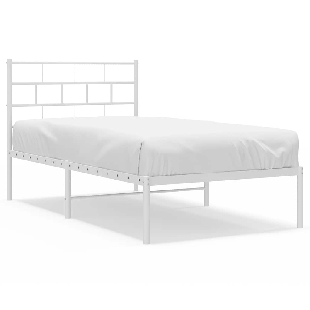 Metal Bed Frame without Mattress with Headboard White 100x200cm