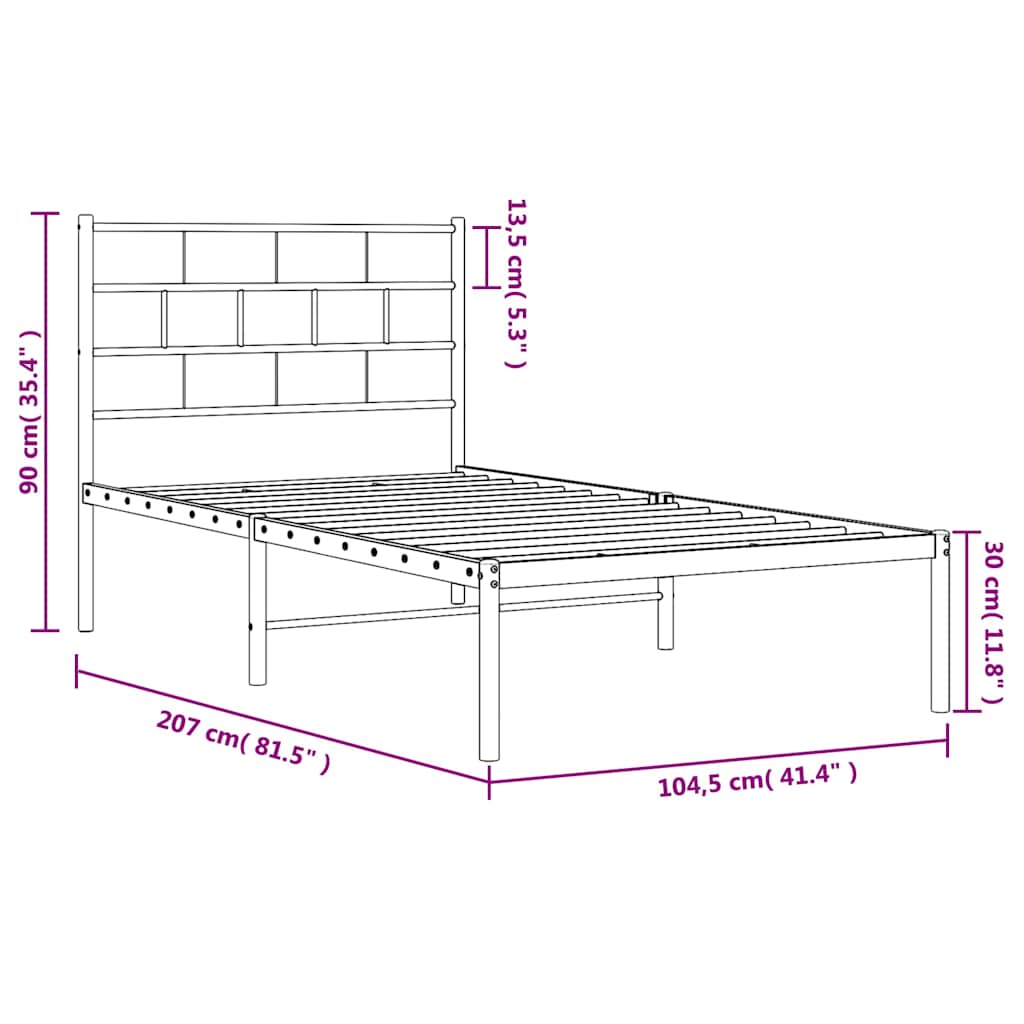 Metal Bed Frame without Mattress with Headboard White 100x200cm