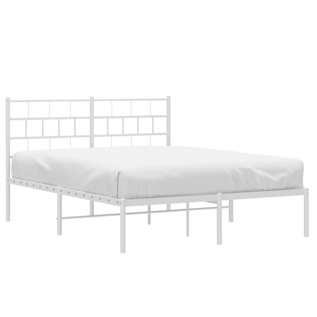 Metal Bed Frame without Mattress with Headboard White 135x190cm