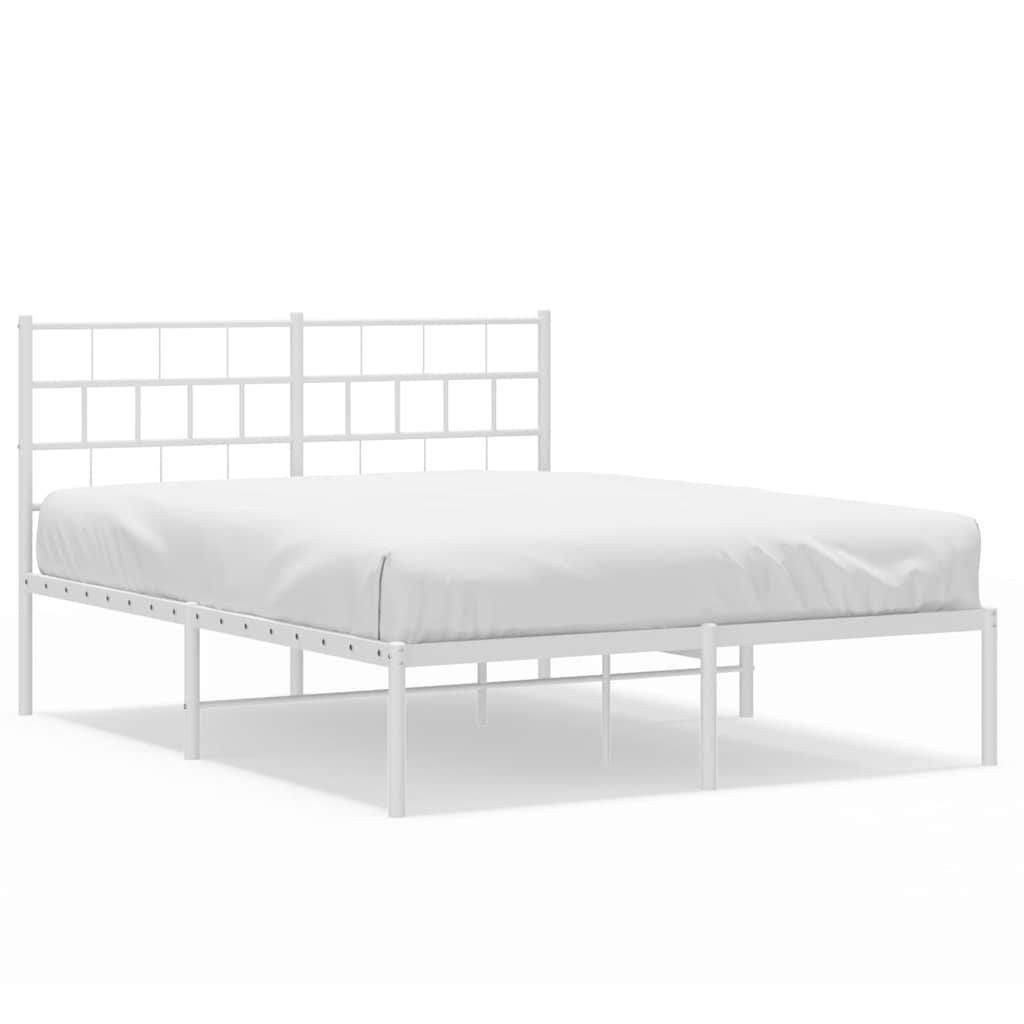 Metal Bed Frame without Mattress with Headboard White 150x200cm