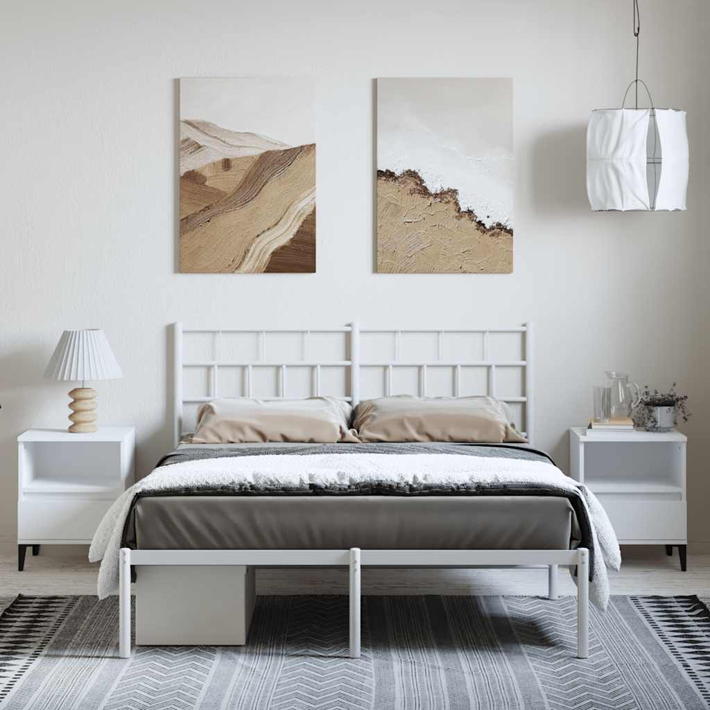 Metal Bed Frame without Mattress with Headboard White 150x200cm