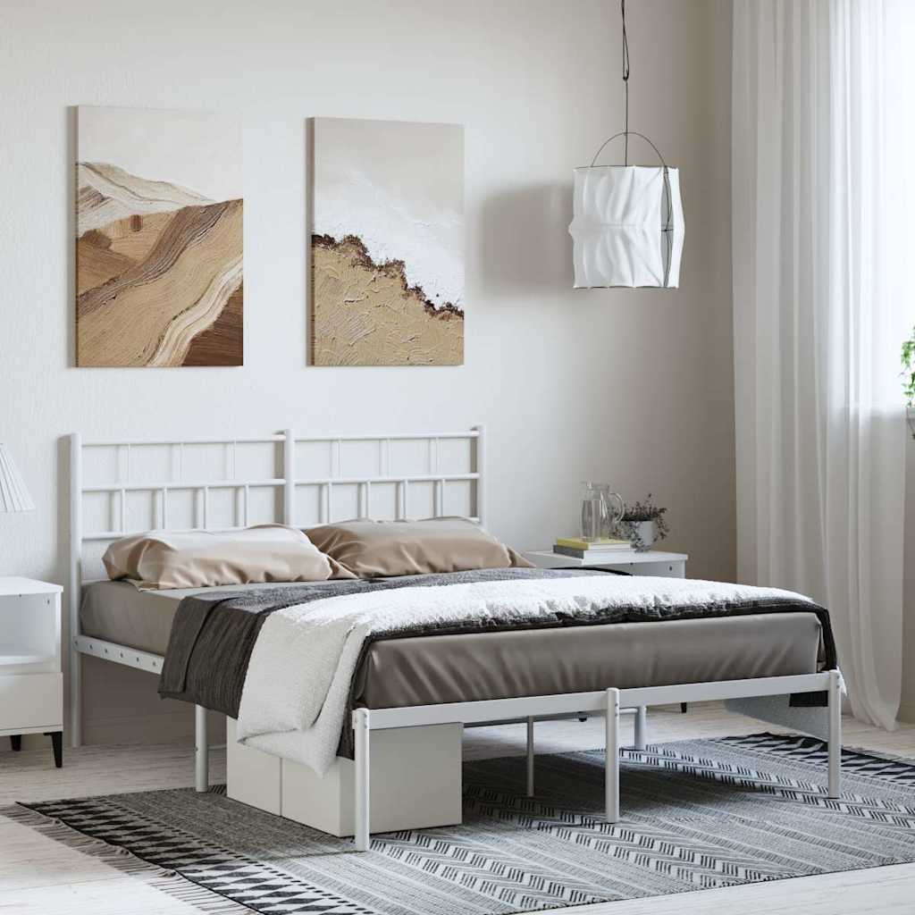 Metal Bed Frame without Mattress with Headboard White 150x200cm