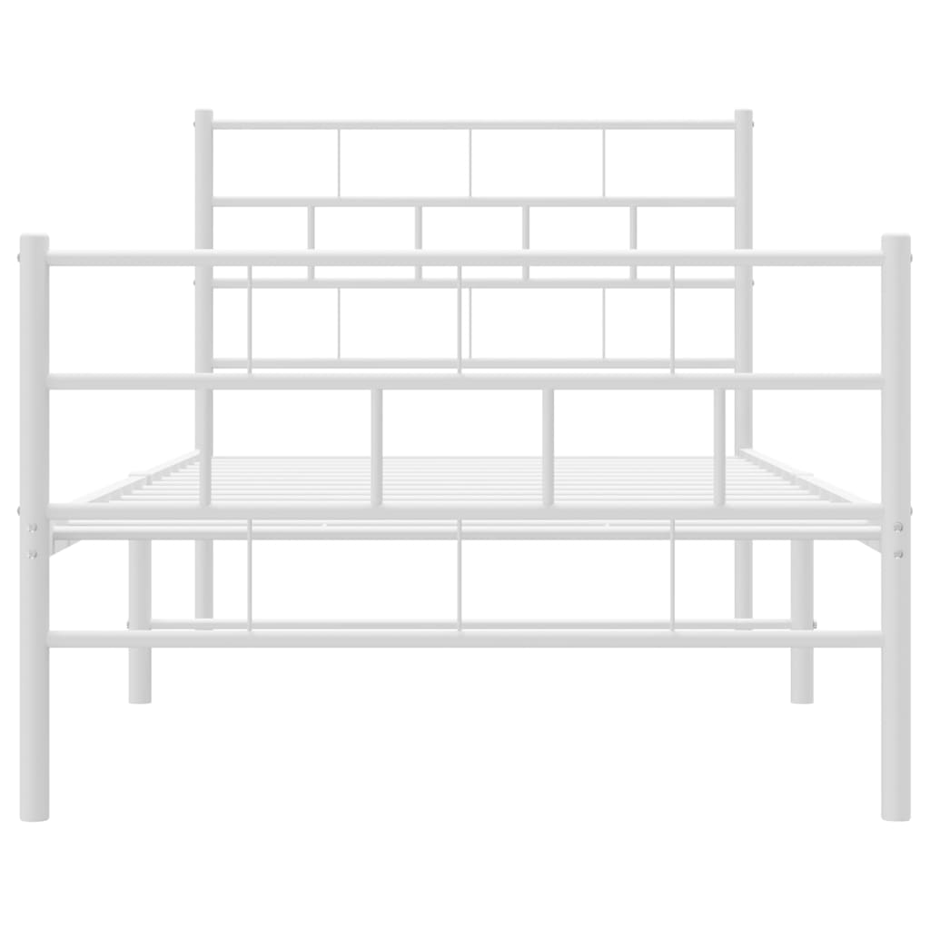 Metal Bed Frame without Mattress with Footboard White 100x190cm