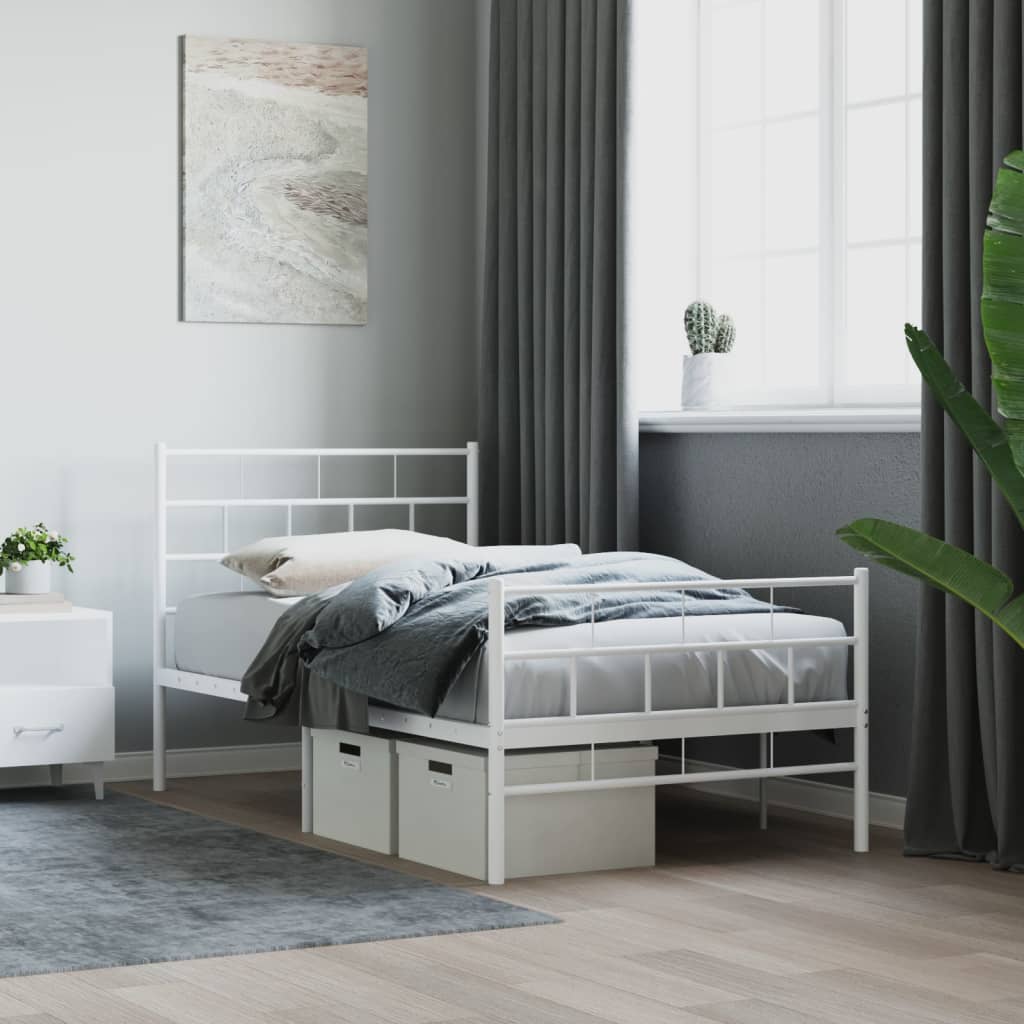 Metal Bed Frame without Mattress with Footboard White 100x190cm