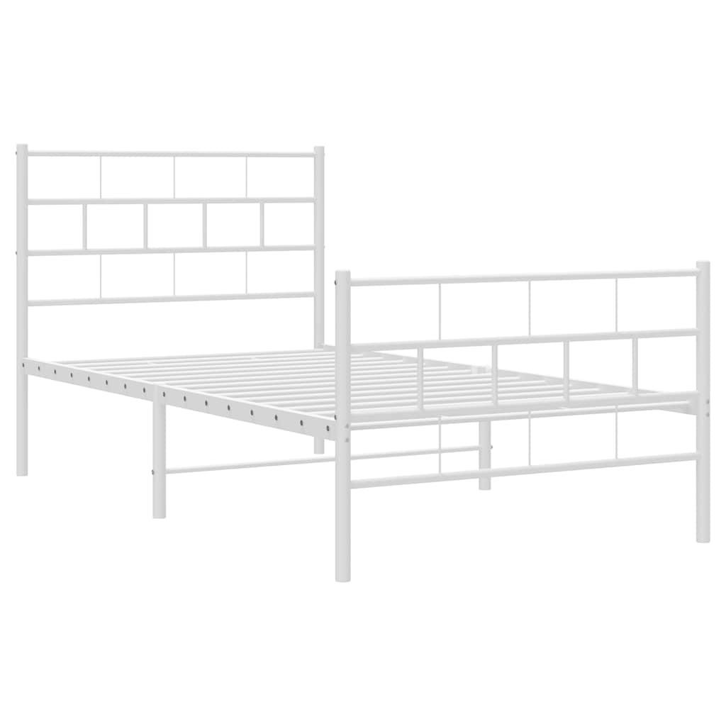 Metal Bed Frame without Mattress with Footboard White 100x200cm