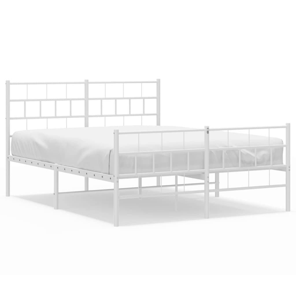 Metal Bed Frame without Mattress with Footboard White 120x190cm