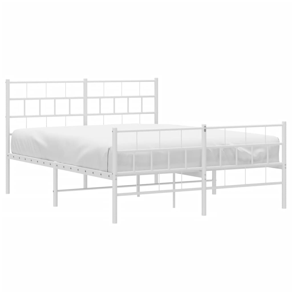 Metal Bed Frame without Mattress with Footboard White 140x190cm