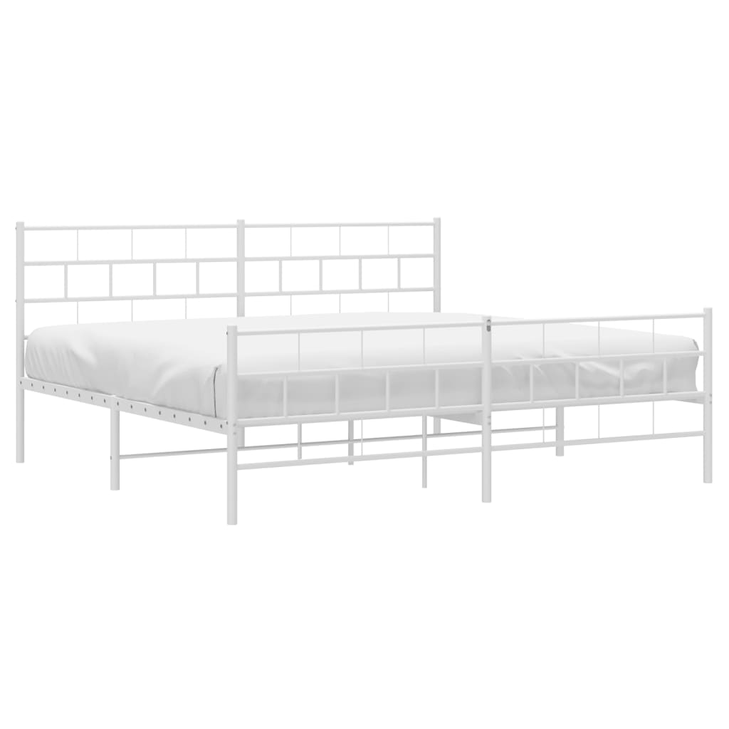 Metal Bed Frame without Mattress with Footboard White 180x200cm