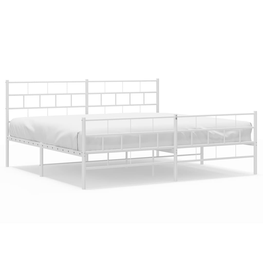 Metal Bed Frame without Mattress with Footboard White 200x200cm