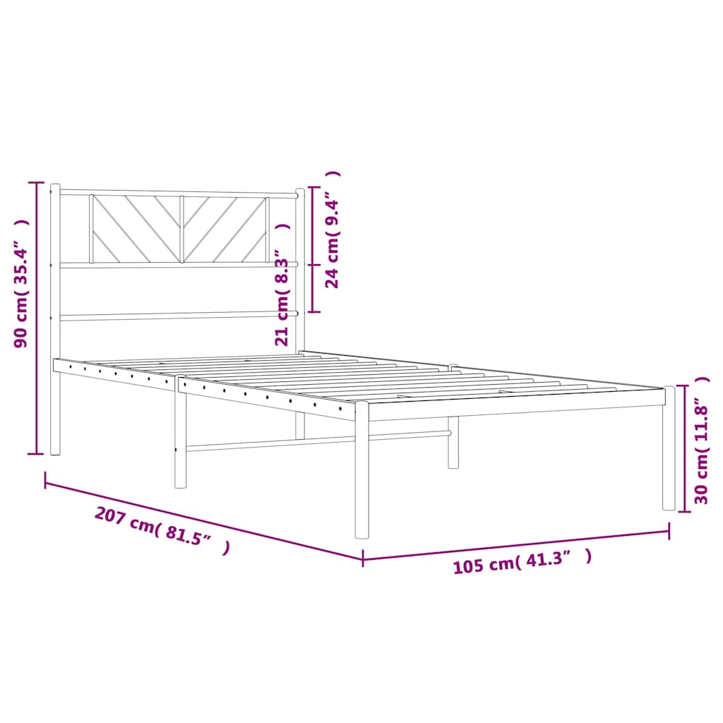 Metal Bed Frame without Mattress with Headboard Black 100x200cm
