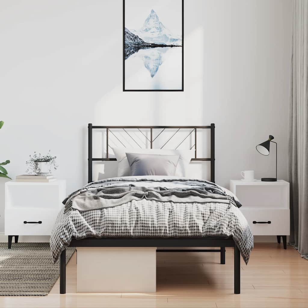 Metal Bed Frame without Mattress with Headboard Black 100x200cm