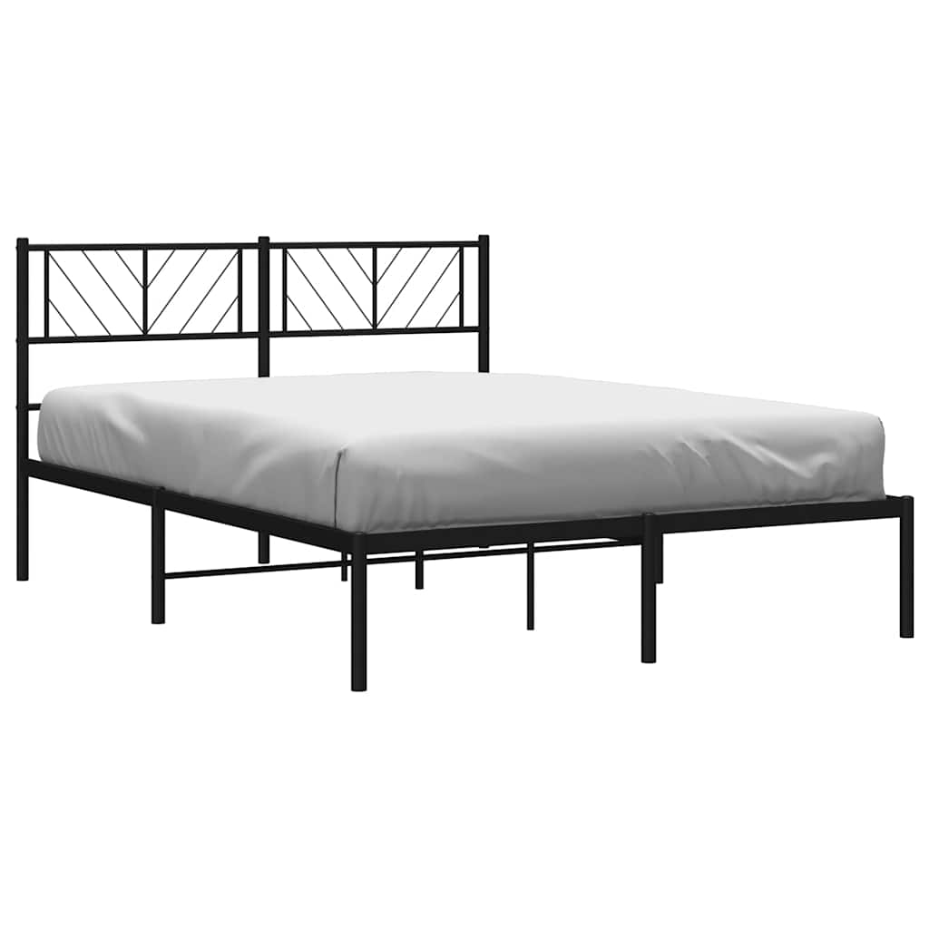 Metal Bed Frame without Mattress with Headboard Black 135x190cm