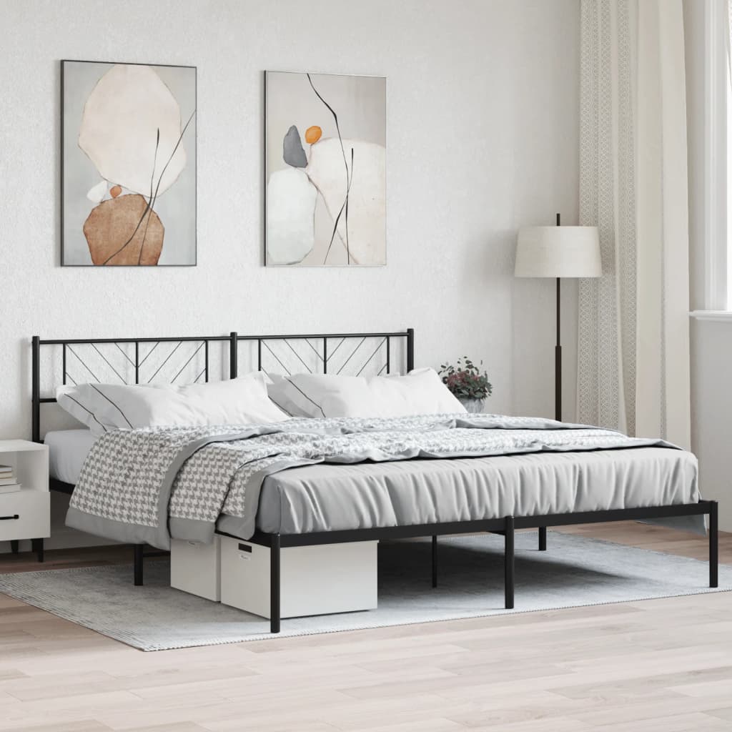 Metal Bed Frame without Mattress with Headboard Black 193x203cm