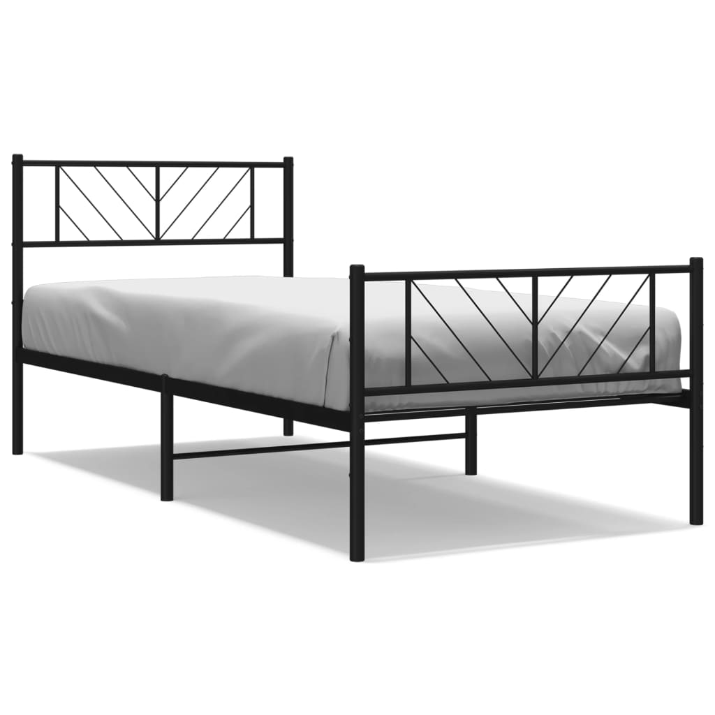 Metal Bed Frame without Mattress with Footboard Black 90x190cm