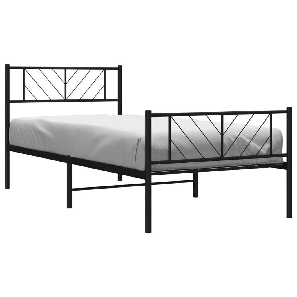 Metal Bed Frame without Mattress with Footboard Black 90x190cm
