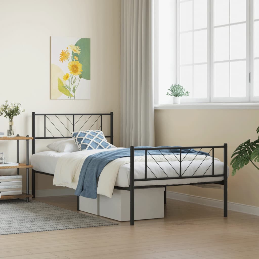Metal Bed Frame without Mattress with Footboard Black 90x190cm