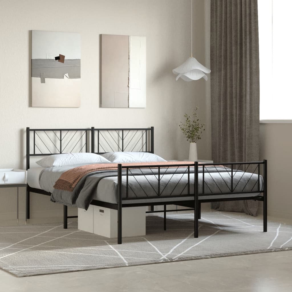 Metal Bed Frame without Mattress with Footboard Black 135x190cm