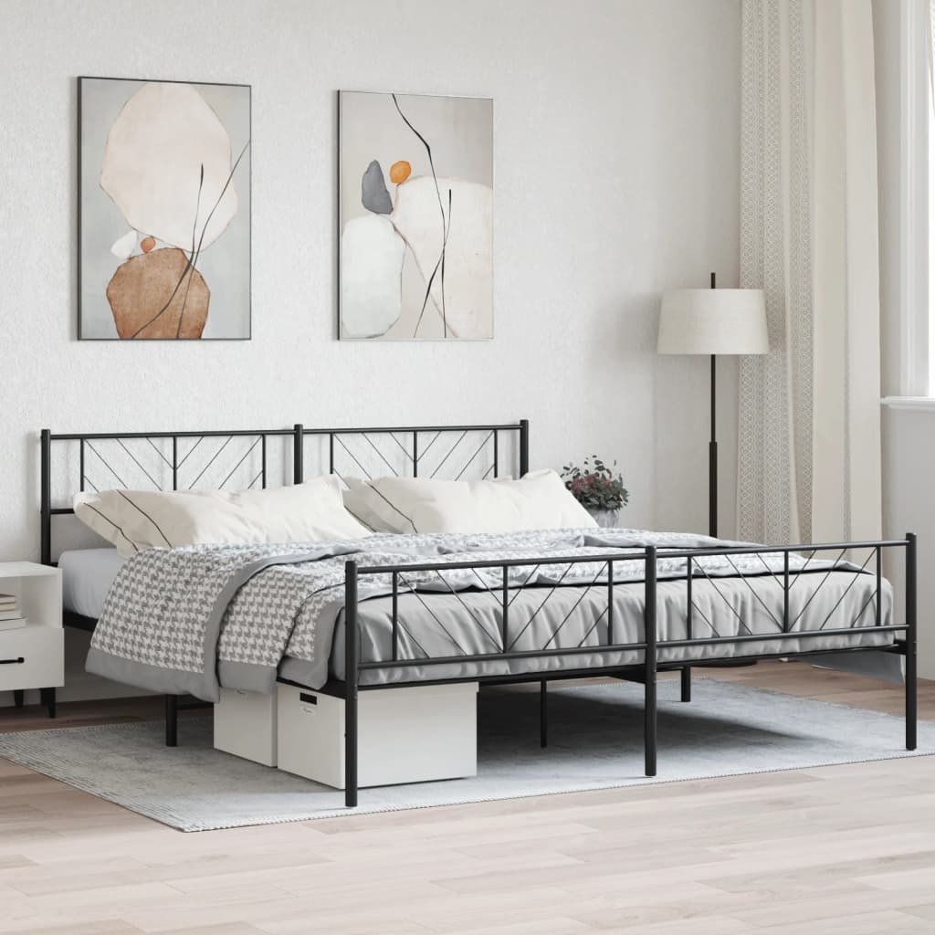 Metal Bed Frame without Mattress with Footboard Black 193x203cm