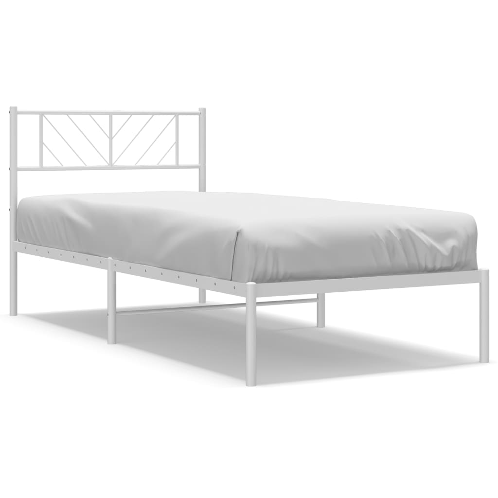 Metal Bed Frame without Mattress with Headboard White 107x203cm