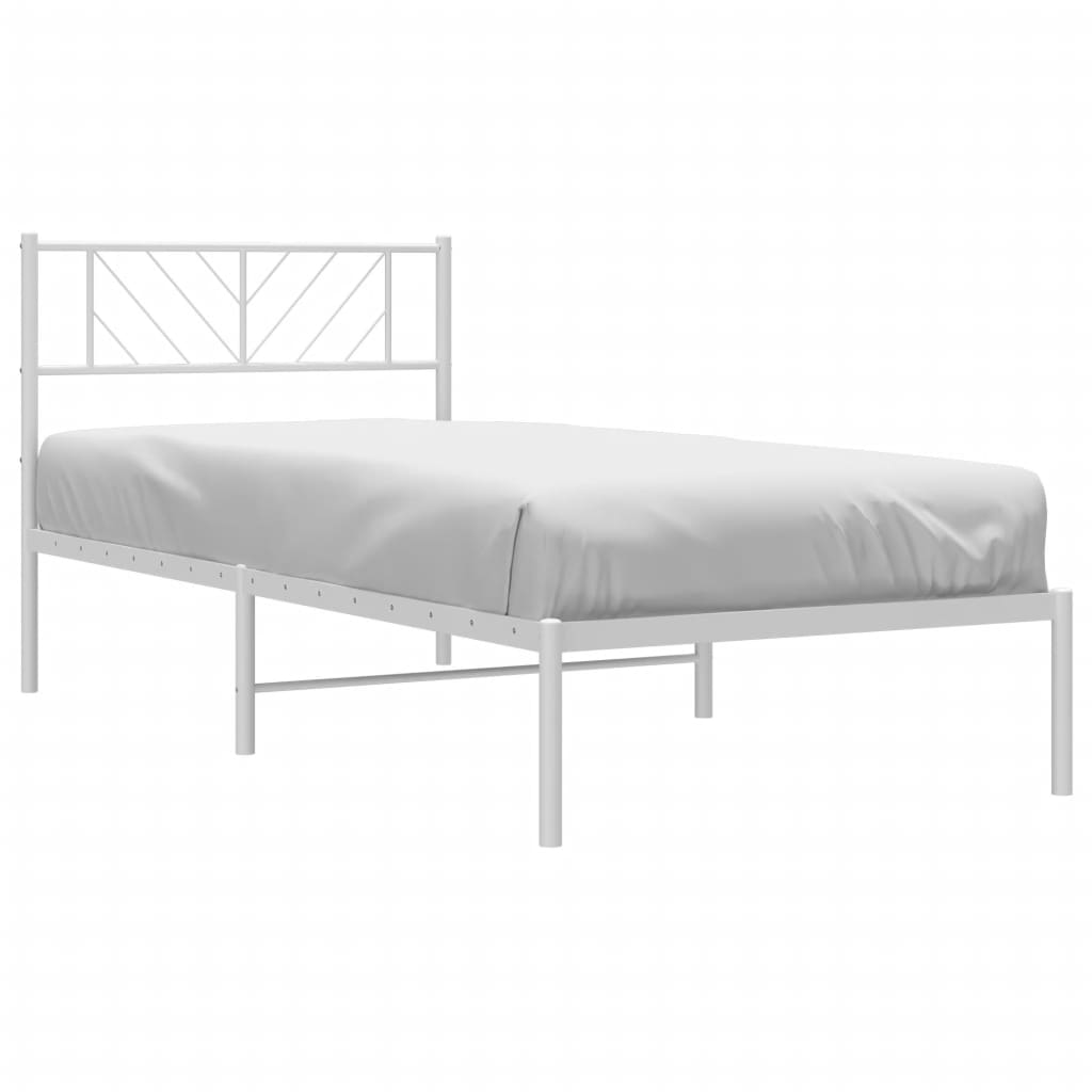 Metal Bed Frame without Mattress with Headboard White 107x203cm