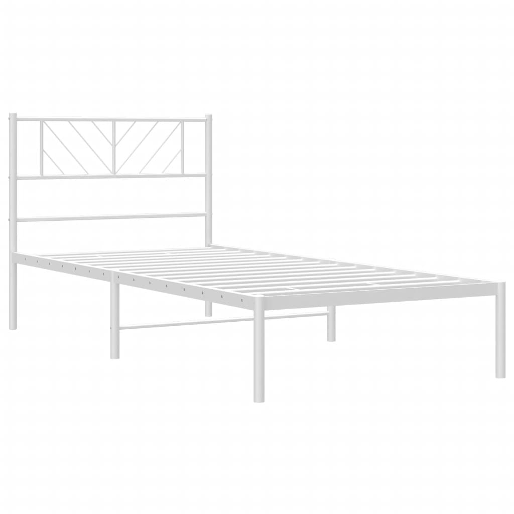 Metal Bed Frame without Mattress with Headboard White 107x203cm